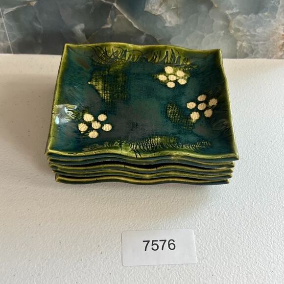 Art Pottery Set of 5 Cake Plates Stoneware Ceramic Handmade Asian Art - Picture 9 of 12
